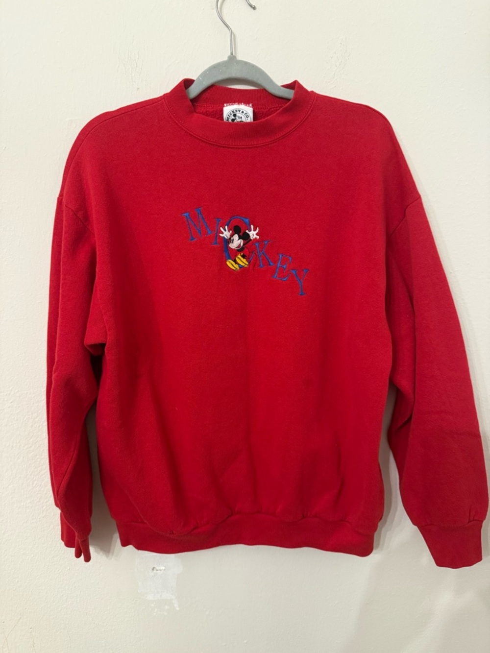 Disney Red Mickey & Co. Pullover Sweatshirt with Blue Lettering